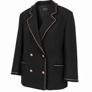 Fontana Couture Milano Black & Gold Trim Wool Blazer Coat